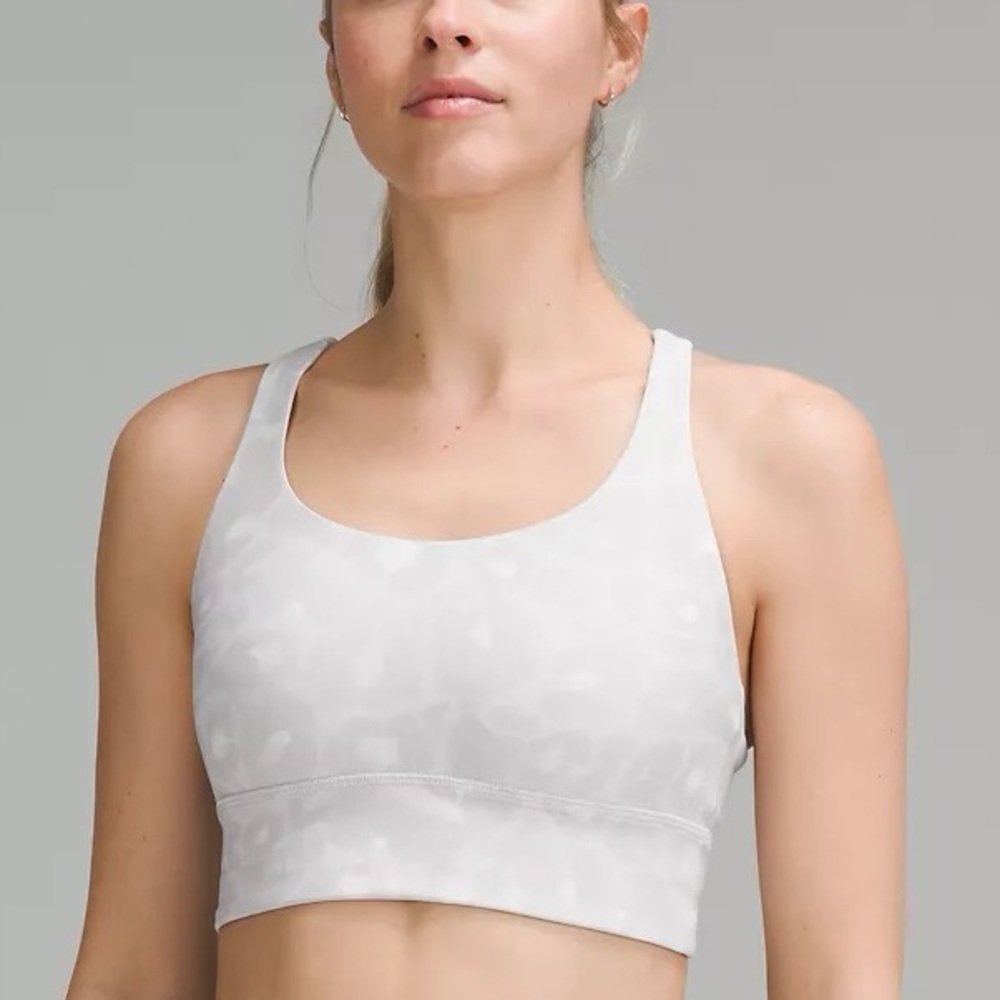 Lululemon Energy Longline Bra Medium Support B-D Cups Spray Leopard Grey